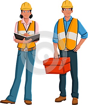 Workers wearing safety vest and helmet