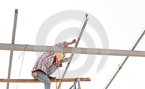 Workers welded steel structures