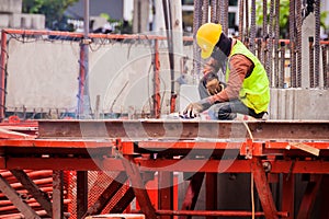 Workers are welding steel. construction workers working