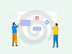 Workflow automation with flowchart for business management. Agile development team, project management process and