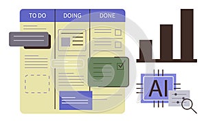 Workflow Board with AI Integration and Data Analysis Elements