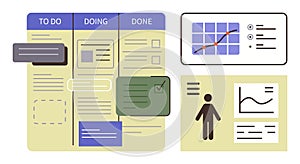Workflow Board with Task Progress and Data Analysis Tools for Project Management