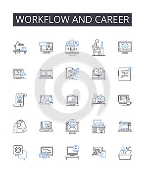 Workflow and career line icons collection. Influence, Mentor, Guidance, Inspiration, Leadership, Character, Integrity