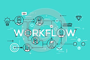 Workflow chart, structural organization of company, business networking concept.