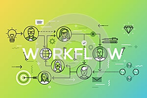 Workflow chart, structural organization of company, business networking concept.