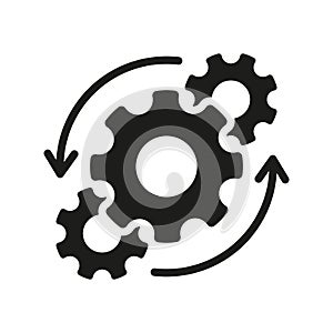 Workflow Cog Wheel Symbol Pictogram. Circle Gear Work Progress Silhouette Icon. Gear and Round Arrow Business Technology