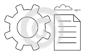 Gear and Document Outline with Cloud Element Workflow and Data Management Concept