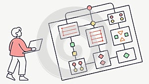 Workflow Diagram: Person Analyzing Data with Laptop, vector design Generative AI