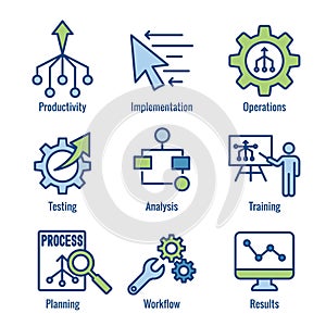 Workflow Efficiency Icon Set - has Operations, Processes, Automation, etc photo