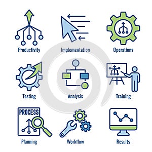 Workflow Efficiency Icon Set - has Operations, Processes, Automation, etc