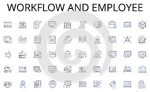 Workflow and employee line icons collection. Insights, Trends, Patterns, Findings, Conclusions, Results, Assessments