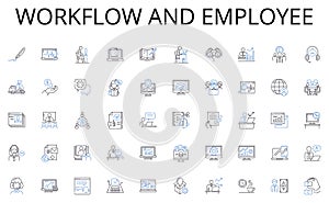 Workflow and employee line icons collection. Purpose, Strategy, Ideals, Values, Goals, Ambition, Aspiration vector and