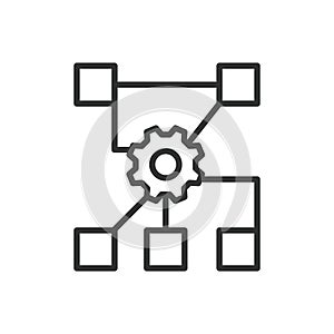 Workflow, icon in line design. Workflow, process, task flow, productivity, business process, efficiency, automation on