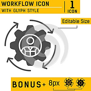 Workflow icon with solid style in isolated white background. Editable size and color