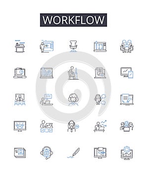 Workflow line icons collection. Investments, Assets, Finance, Retirement, Portfolios, Planning, Estate vector and linear