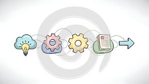 Workflow Process Diagram Idea, Gears, Documents, Arrow