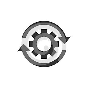 Workflow process icon in flat style. Gear cog wheel with arrows