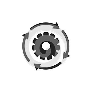 Workflow process icon in flat style. Gear cog wheel with arrows vector illustration on white isolated background
