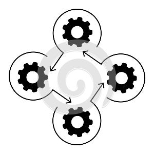 Workflow process icon in flat style. Gear cog wheel with arrows vector illustration on white isolated background.  Workflow busine