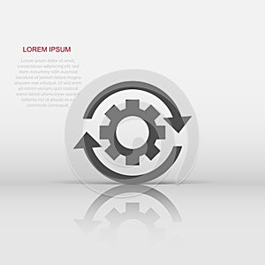 Workflow process icon in flat style. Gear cog wheel with arrows vector illustration on white isolated background. Workflow