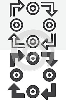 Workflow process line and solid vector icon set