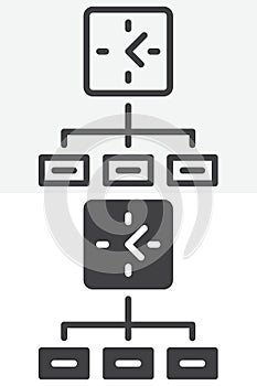 Workflow timeline diagram line and solid different style vector icon set