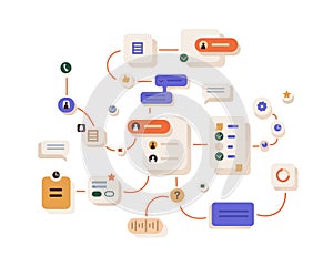Workflow, work organization concept. Project management process, abstract business system network, scheme with