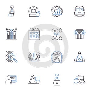 Workforce education line icons collection. Training, Development, Skills, Reskilling, Upskilling, Certification