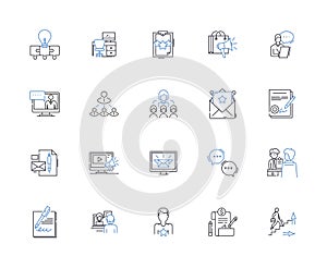 Workforce management line icons collection. Scheduling, Productivity, Compliance, Optimization, Efficiency, Staffing