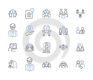 Workforce planning line icons collection. Forecasting, Analysis, Strategy, Optimization, Resource, Demographics, Talent