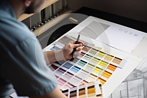 project color palette interior sample design designer selection choice swatch office. Generative AI.