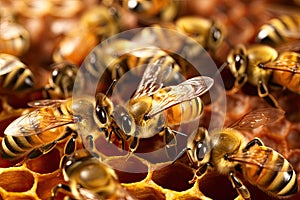 Working bee on honeycomb cells