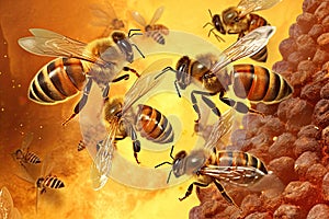Working bee on honeycomb cells