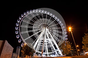 Working big wheel at night in Zaragoza