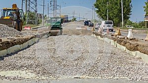 Working bulldozer on the construction of a road timelapse