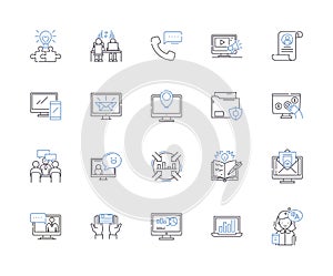 Working business outline icons collection. Operations, Entrepreneur, Strategy, Organization, Processes, Team, Profits