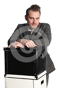 Working businessman with boxes