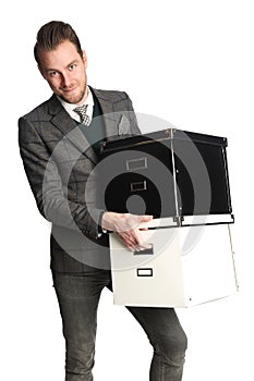 Working businessman with boxes