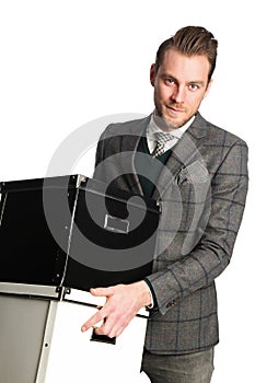 Working businessman with boxes