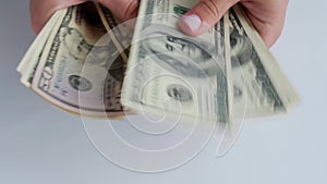 Working businesswoman hands at office workplace desk. Counting money for salary. Investment savings. Finances, economy