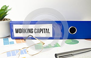 WORKING CAPITAL with calculator and pen. White background. Business