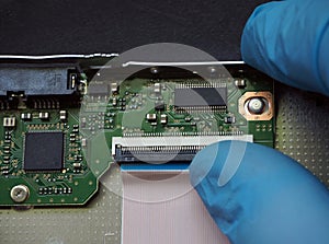 Working on circuit board with microchips