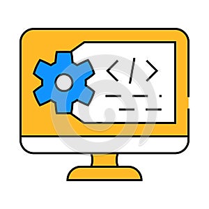 working code computer screen icon color illustration