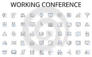 Working conference line icons collection. Skills, Experience, Training, Portfolio, Nerk, Reputation, Expertise vector