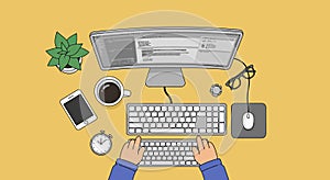 Working Desk Illustration: Coding, Design, and Productivity