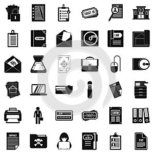 Working document icons set, simple style