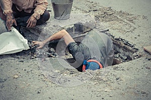 Working for drain cleaning