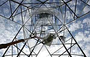 Working in a electricity mast