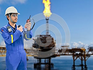 Working engineer at offshore oil and gas refinery