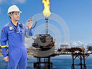 Working engineer at offshore oil and gas refinery